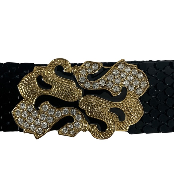 Vintage Gantos Black Belt with Gold Rhinestone Clasp - Picture 1 of 11